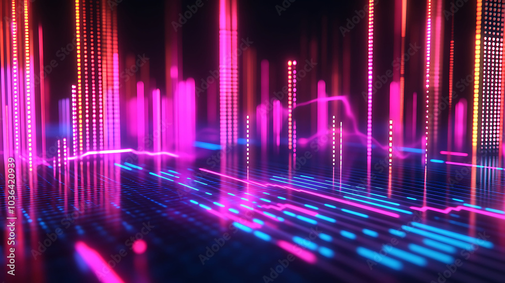 Abstract glowing lines and dots form a futuristic cityscape. Abstract glowing lines and dots form a futuristic cityscape.