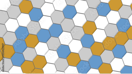 A seamless geometric pattern with hexagons in pastel colors. Abstract geometric hexagon pattern in pastel colors. A geometric abstract background with a pattern of orange and white hexagons.