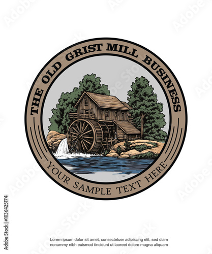 Vector illustration of Grist mill business logo, Generative AI image .