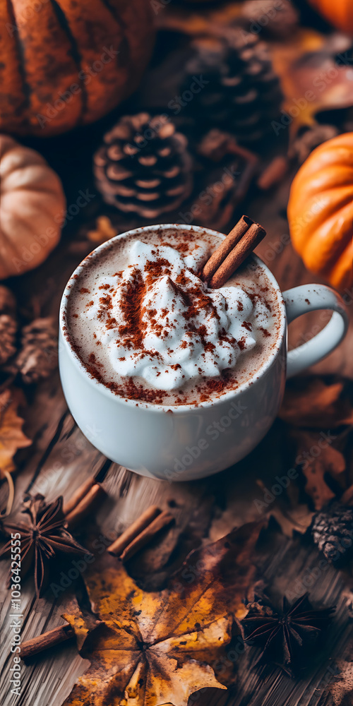 Café latte de abóbora com um pau de canela