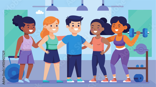 The atmosphere is friendly and welcoming with members supporting and encouraging each other on their fitness journeys.. Vector illustration photo