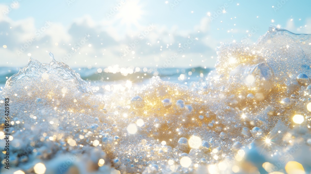 Sparkling Sea Foam Waves Close Up Summer Beach Background Sparkling Sea Foam Waves Close Up Summer Beach Background