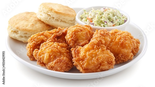 Delicious southern fried chicken with flaky biscuits and creamy coleslaw for a perfect comfort meal experience