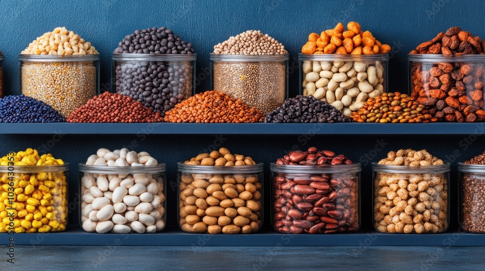 custom made wallpaper toronto digitalA vibrant display of colorful legumes and grains in glass jars on a wooden shelf showcasing a rich variety of natural ingredients for culinary creations