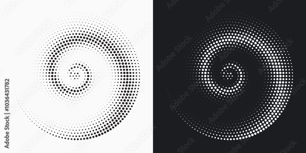 Halftone circular frame logo set. Circle dots isolated on the white background. Fabric design element. Halftone circle dots texture. Vector design element for various purposes.	