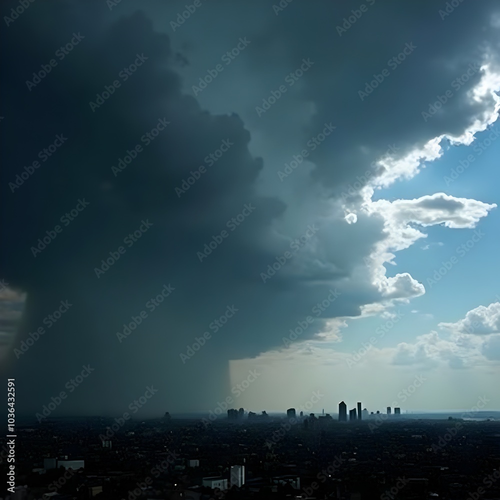 lightning over the city, storming clouds over the city lightning over the city, storming clouds over the city