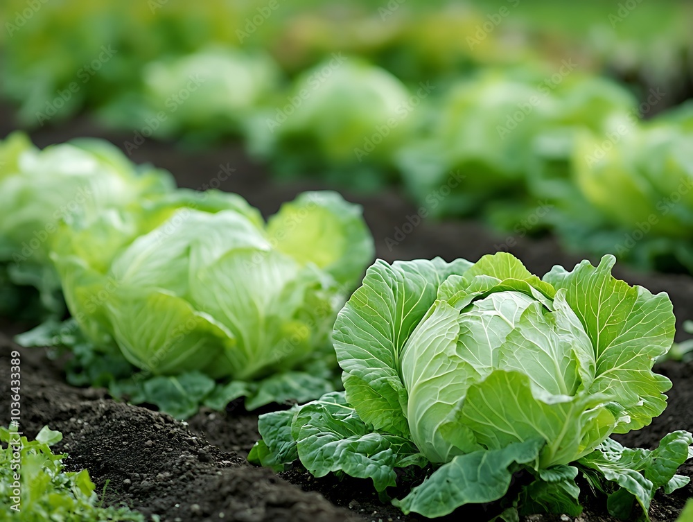 A close-up of young lettuce plants growing on a wet tarp in a garden, covered in morning dew droplets.