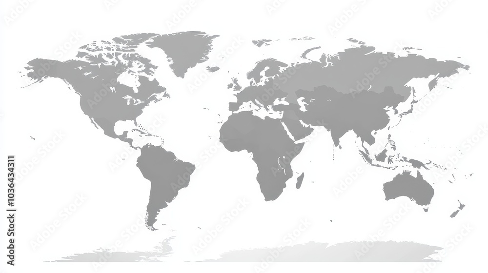 A simple gray world map with a drop shadow on a white background. A simple gray world map with a drop shadow on a white background.