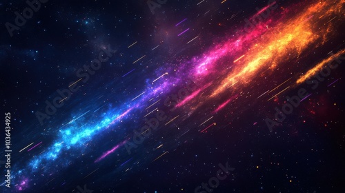 Vibrant cosmic nebula with streaks of color in a starry galaxy background