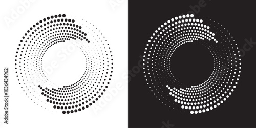 Halftone circular frame logo set. Circle dots isolated on the white background. Fabric design element. Halftone circle dots texture. Vector design element for various purposes.