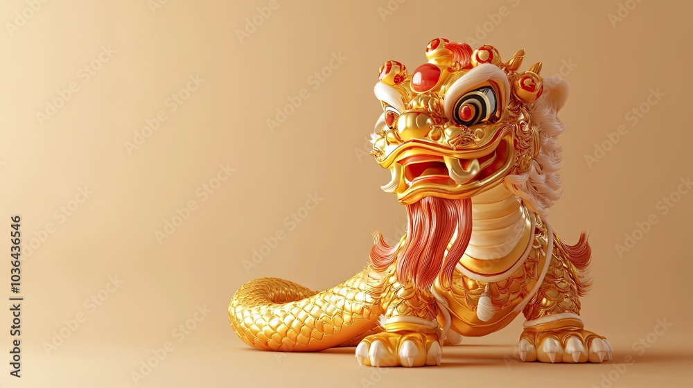 Golden Chinese Lion Dance Costume with Red Accents Golden Chinese Lion Dance Costume with Red Accents
