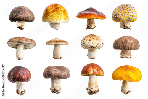 Mushroom identification  isolated on transparent background,PNG image.	