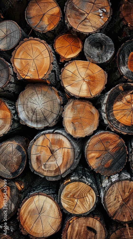 Close-up of Stacked Wood Logs in Forest Close-up of Stacked Wood Logs in Forest