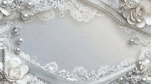 Congratulations background with lace, ribbons, decorated with silver pearls