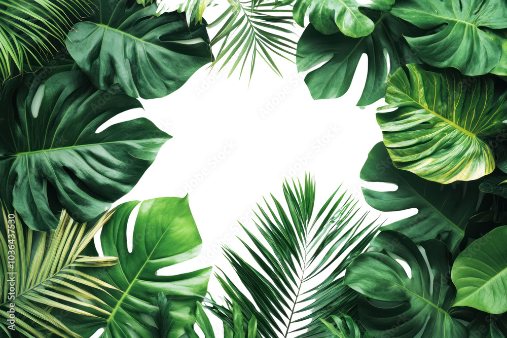 Naklejka premium Tropical leaves with interesting textures on isolated on transparent and white background.PNG image,