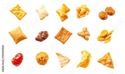 snacks falling on transparent background
