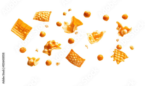 snacks falling on transparent background