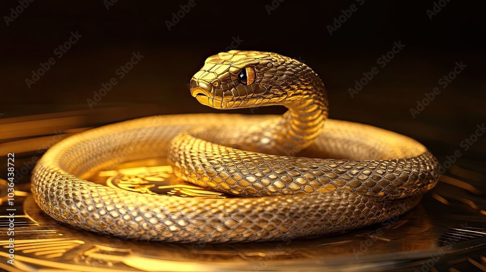 Golden Snake Coiled on a Decorative Surface Golden Snake Coiled on a Decorative Surface