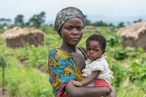 Climate migrants building resilient communities in safer areas, global warming adaptation, human resilience, closeup with copy space, deep depth of field.