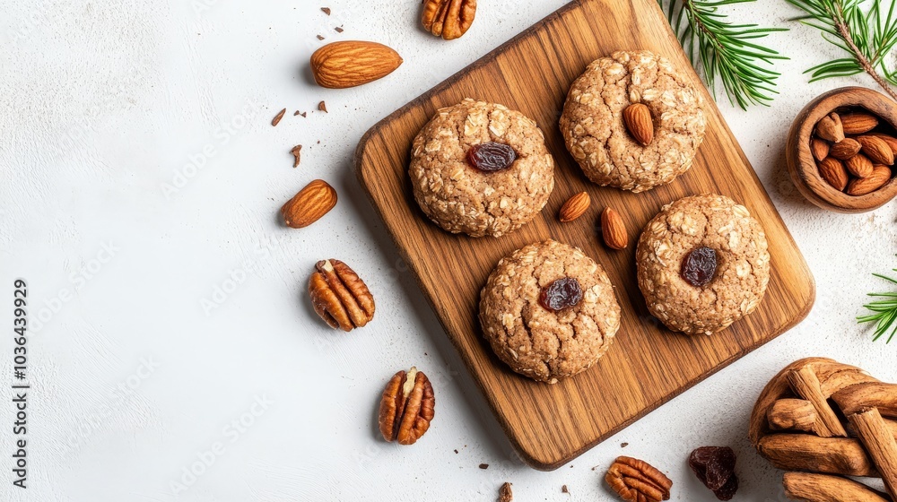 Homemade Oatmeal Cookies with Pecans and Raisins