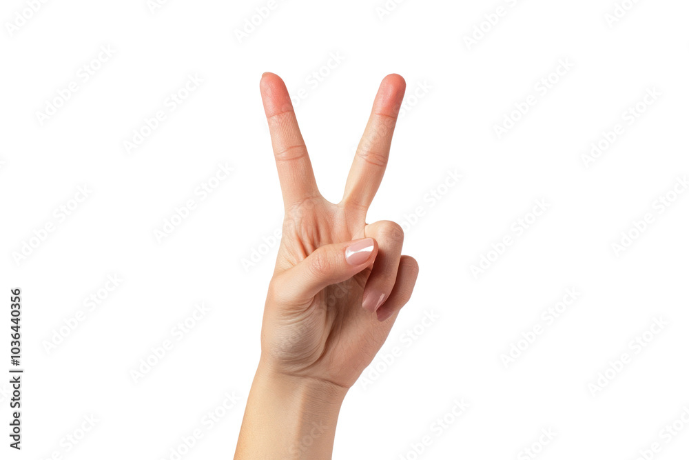 Woman's hand gesture showing peace sign isolated on transparent background,PNG image. Woman's hand gesture showing peace sign isolated on transparent background,PNG image.