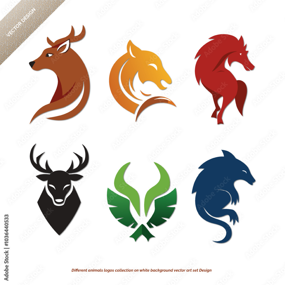 Fototapeta premium Different animals logos collection on white background vector art set Design 