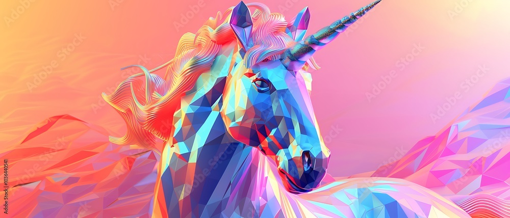Obraz premium A colorful and mystical unicorn exploring the beauty of fantasy in a vivid geometric style