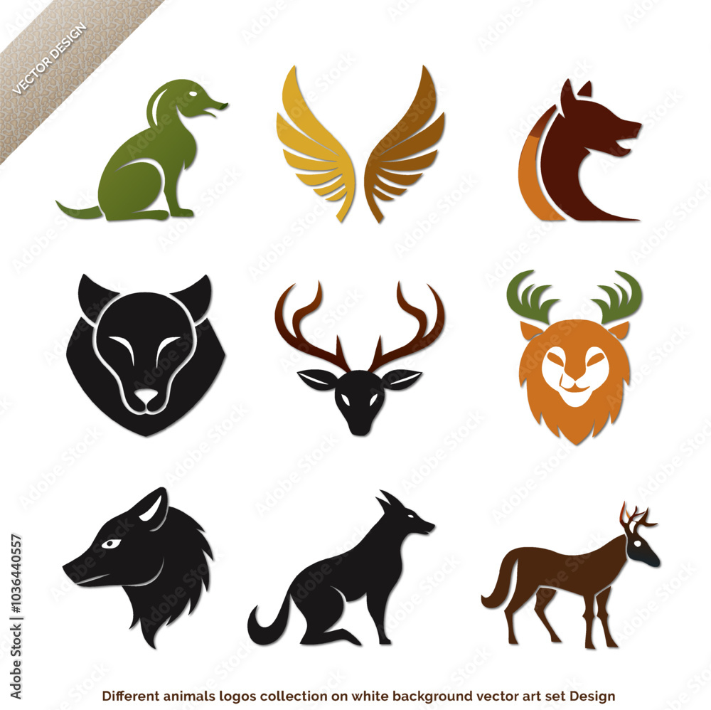 Fototapeta premium Different animals logos collection on white background vector art set Design 