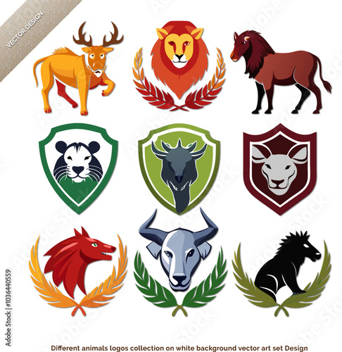 Different animals logos collection on white background vector art set Design 