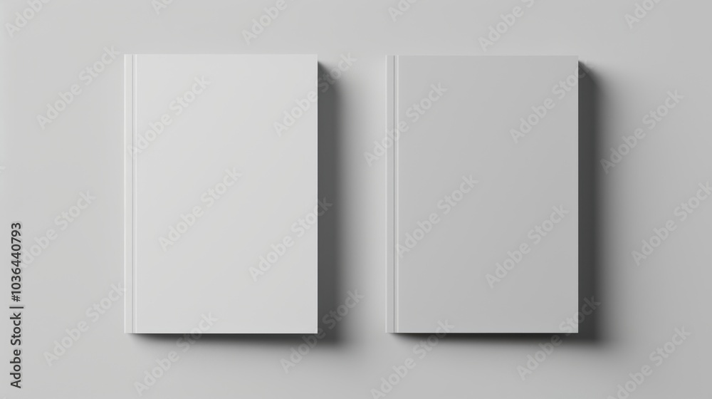 Two blank book covers on a minimalist white background for customization Two blank book covers on a minimalist white background for customization