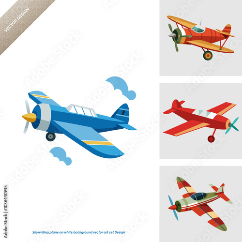 Skywriting plane on white background vector art set Design