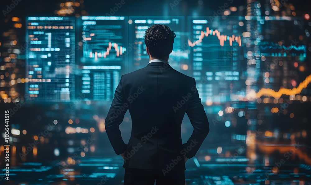 Fototapeta premium Dynamic Business and Investment Scenes: Entrepreneurs Navigating Markets in Modern, Natural, and Luxury Environments