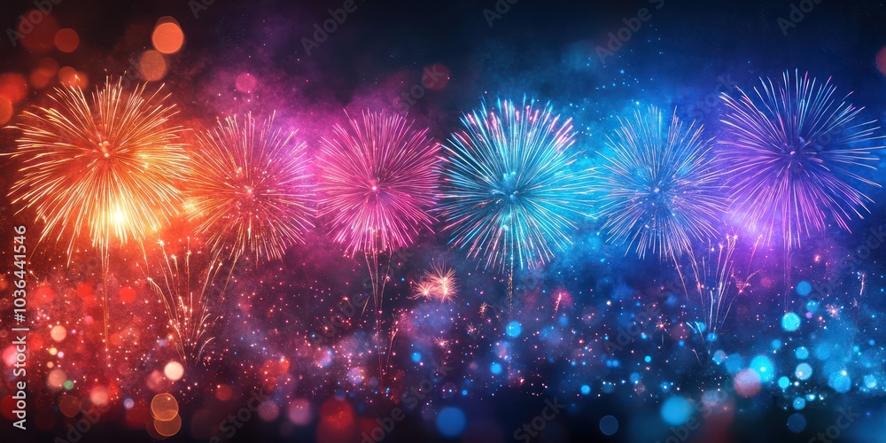 Fototapeta premium Vibrant Fireworks Display with Colorful Explosions in Night Sky