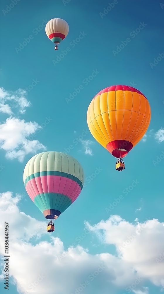 Fototapeta premium Colorful Air Balloons Soaring Through Majestic Sky Freedom and Adventure Concept