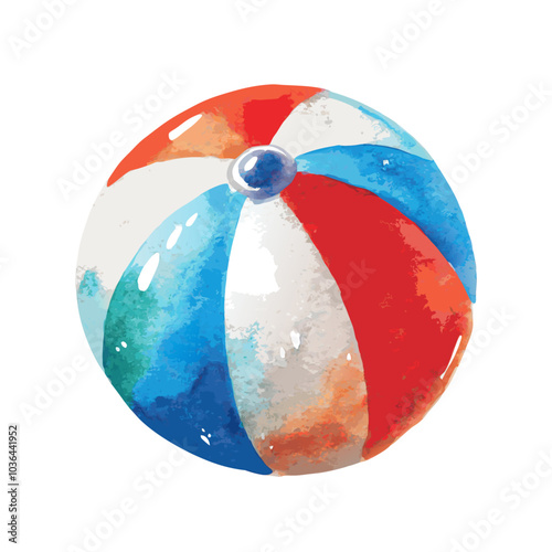 Watercolor beach ball Tricolor vector airy beach ball on a isolated white background (4)