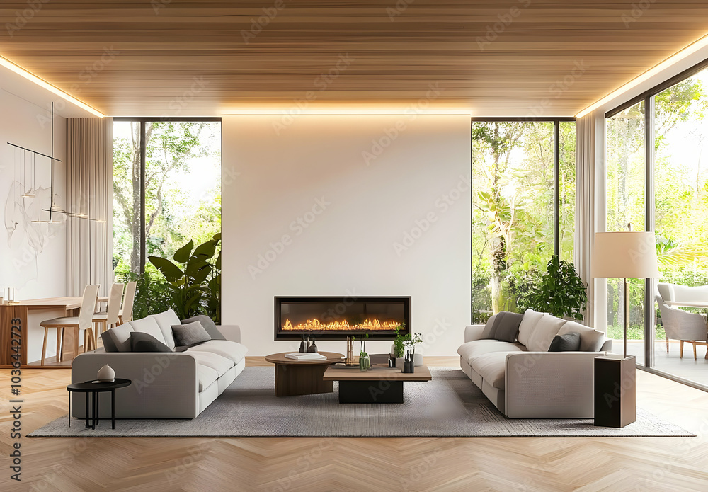 Fototapeta premium Modern Living Room with Empty White Wall Centered