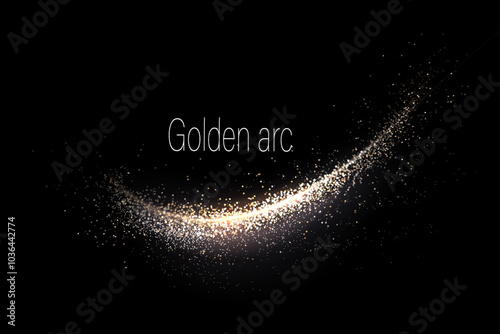 Design element. Isolated gold glitter arc with small tinsel.