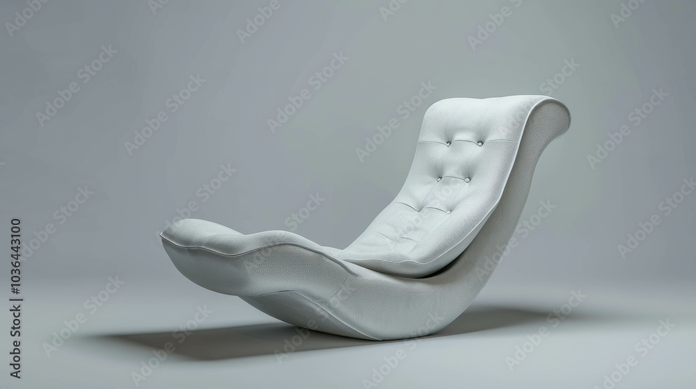 Armchair with gray seat, made of upholstered material and has a curved shape Armchair with gray seat, made of upholstered material and has a curved shape
