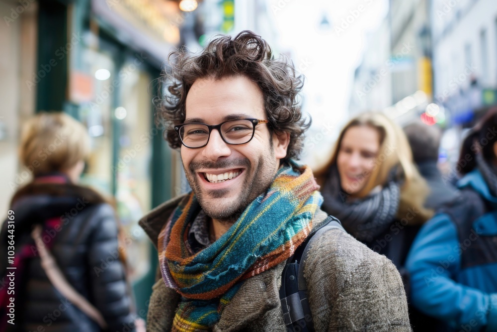 Portrait of a smiling young man in eyeglasses on the street Portrait of a smiling young man in eyeglasses on the street