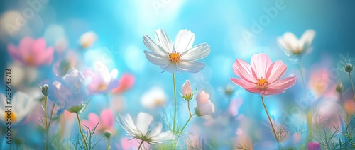 Beautiful Spring Flowers in a Vibrant Colorful Field