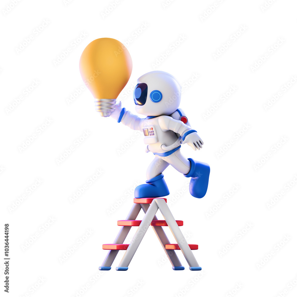astronaut holding light bulb 3d illustration astronaut holding light bulb 3d illustration