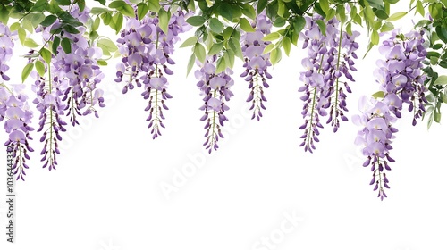 Purple Wisteria Flowers on White Background