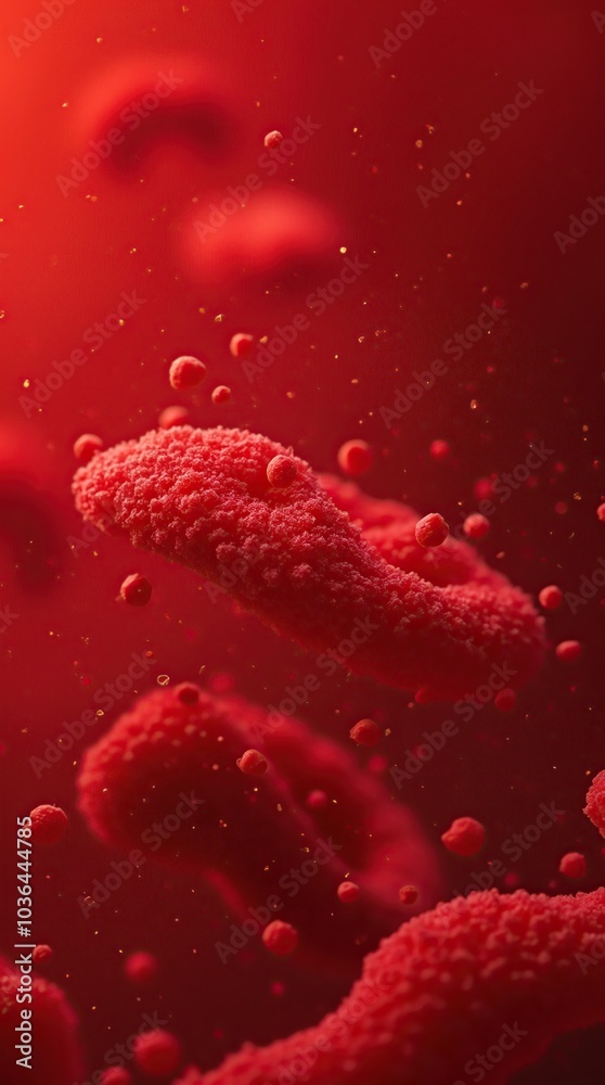 Close-up of blood cells showcasing anemia concept with red background Close-up of blood cells showcasing anemia concept with red background