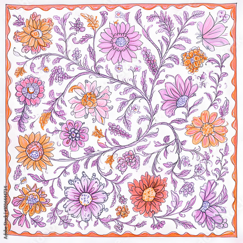 Geometric and Organic Doodle Tile and Carpet Designs with White Borders | Hand-drawn, Abstract, Floral, and Symmetrical Patterns in Soft Pastel and Earth Tones