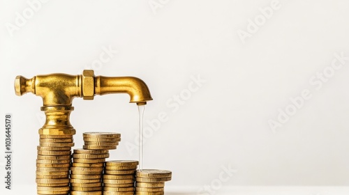 Leaking Faucet Dripping Coins - Financial Concept