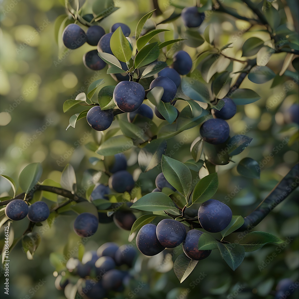 Honeyberries fruit tree with ripe and green leaves in sunlight. Honeyberries fruit tree with ripe and green leaves in sunlight.