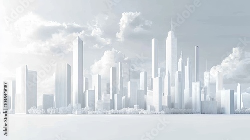 White Cityscape Skyline - Minimalist 3D Illustration, cityscape, minimal, white, modern