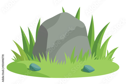 stone Grass Illustration Vector. Element Rock Grass design