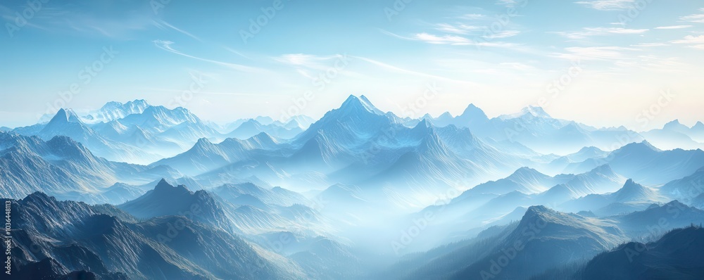 Fototapeta premium Serene mountain vista with a clear sky, Nature, Majesty