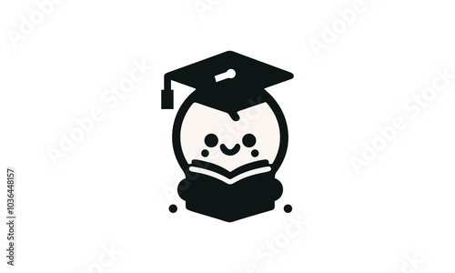 kids reading book, little learner logo minimal style black and white colors
